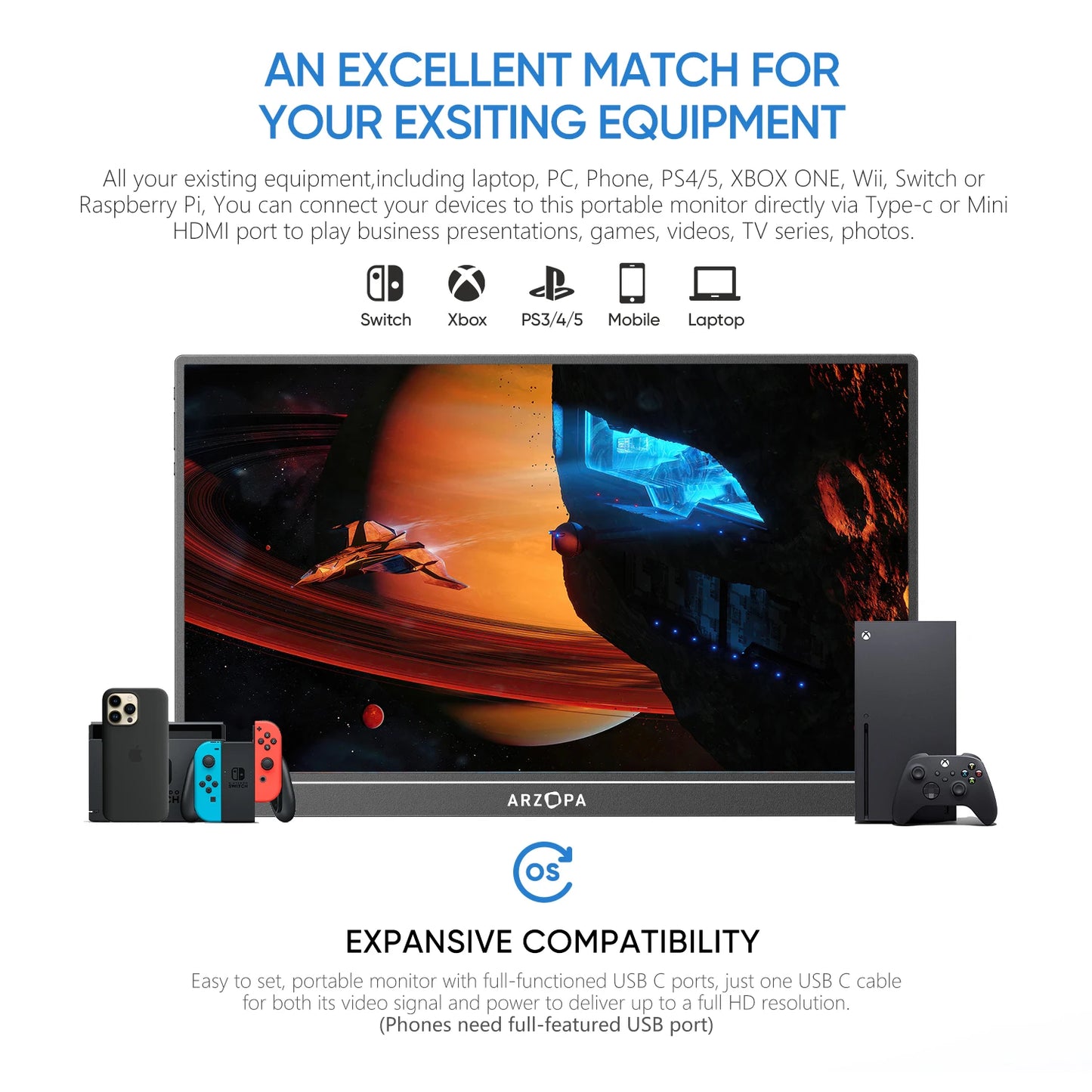 ARZOPA A1M 17.3" 60Hz Entertainment Monitor